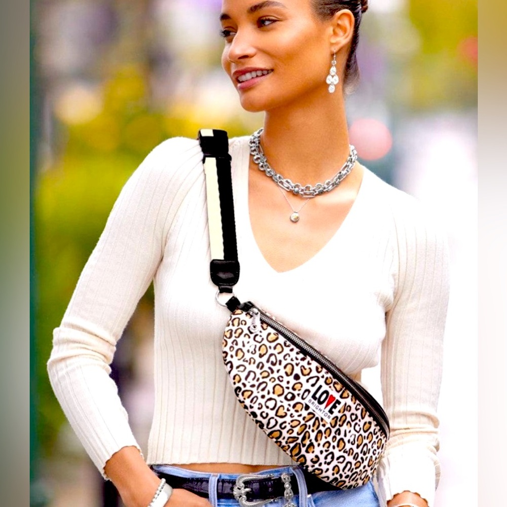 NWT - Brighton Wild Cat Belt Bag BUM BAG FANNY PAC SLING BAG Black Tan L…